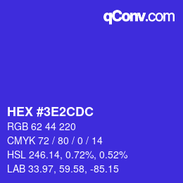 Color code: HEX #3E2CDC | qconv.com