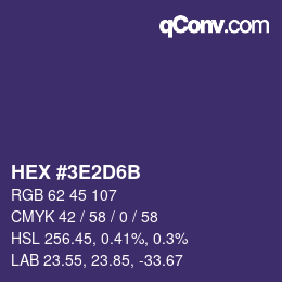 Color code: HEX #3E2D6B | qconv.com