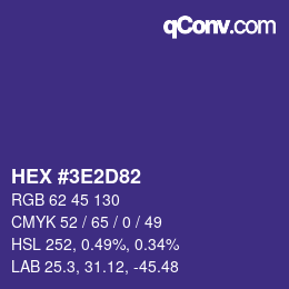 カラーコード: HEX #3E2D82 | qconv.com