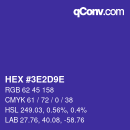 Color code: HEX #3E2D9E | qconv.com