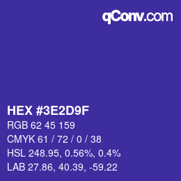 Farbcode: HEX #3E2D9F | qconv.com