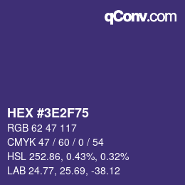 Color code: HEX #3E2F75 | qconv.com