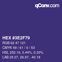 Color code: HEX #3E2F79 | qconv.com