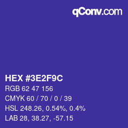 Color code: HEX #3E2F9C | qconv.com