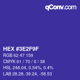 Farbcode: HEX #3E2F9F | qconv.com