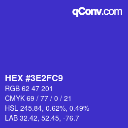 Farbcode: HEX #3E2FC9 | qconv.com