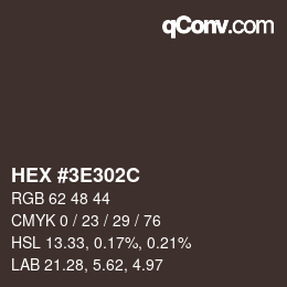 Color code: HEX #3E302C | qconv.com