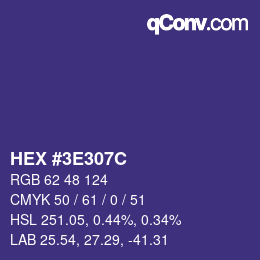 Color code: HEX #3E307C | qconv.com