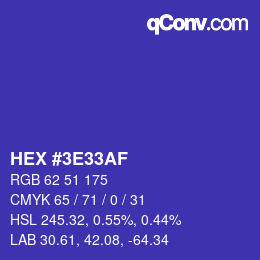 カラーコード: HEX #3E33AF | qconv.com