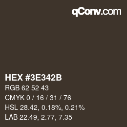 Color code: HEX #3E342B | qconv.com