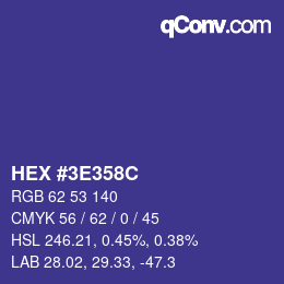 Color code: HEX #3E358C | qconv.com