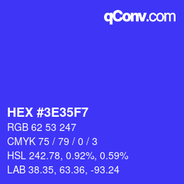 Color code: HEX #3E35F7 | qconv.com