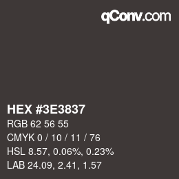 Color code: HEX #3E3837 | qconv.com