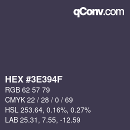 Color code: HEX #3E394F | qconv.com