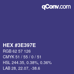 Farbcode: HEX #3E397E | qconv.com