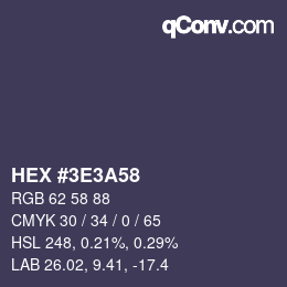 Color code: HEX #3E3A58 | qconv.com