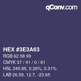 Color code: HEX #3E3A63 | qconv.com