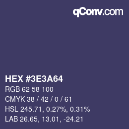Color code: HEX #3E3A64 | qconv.com
