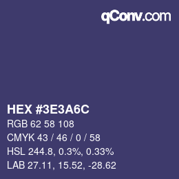 Color code: HEX #3E3A6C | qconv.com