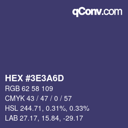 Color code: HEX #3E3A6D | qconv.com