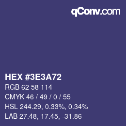 Color code: HEX #3E3A72 | qconv.com