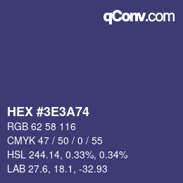 Color code: HEX #3E3A74 | qconv.com