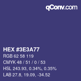 Color code: HEX #3E3A77 | qconv.com