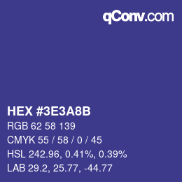 Farbcode: HEX #3E3A8B | qconv.com