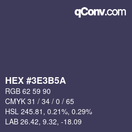 Color code: HEX #3E3B5A | qconv.com