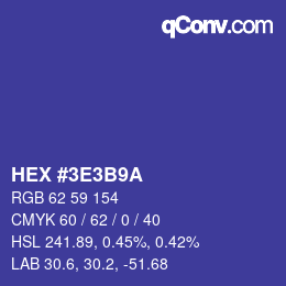 Color code: HEX #3E3B9A | qconv.com