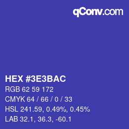 Color code: HEX #3E3BAC | qconv.com