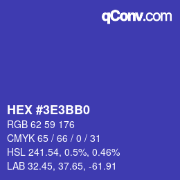 Color code: HEX #3E3BB0 | qconv.com