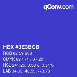 カラーコード: HEX #3E3BCB | qconv.com