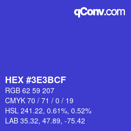Color code: HEX #3E3BCF | qconv.com