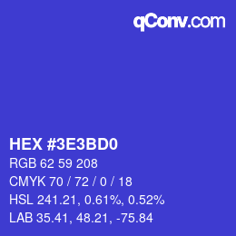 Color code: HEX #3E3BD0 | qconv.com