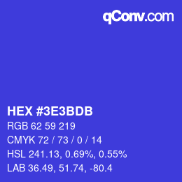Color code: HEX #3E3BDB | qconv.com