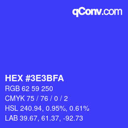 Color code: HEX #3E3BFA | qconv.com