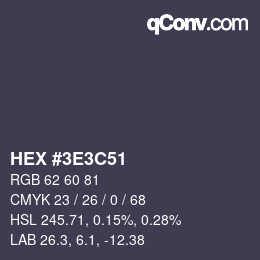 Color code: HEX #3E3C51 | qconv.com
