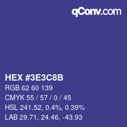 颜色代码: HEX #3E3C8B | qconv.com