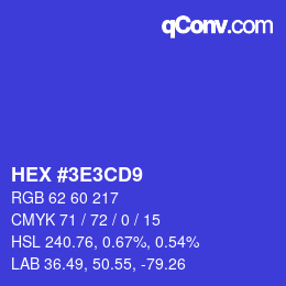 Color code: HEX #3E3CD9 | qconv.com