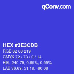 Color code: HEX #3E3CDB | qconv.com