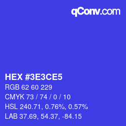 Color code: HEX #3E3CE5 | qconv.com