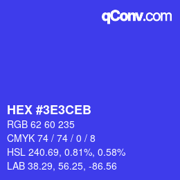 Color code: HEX #3E3CEB | qconv.com