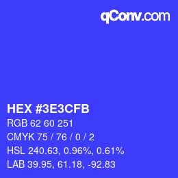 Color code: HEX #3E3CFB | qconv.com