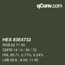 カラーコード: HEX #3E4732 | qconv.com
