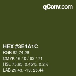 Color code: HEX #3E4A1C | qconv.com