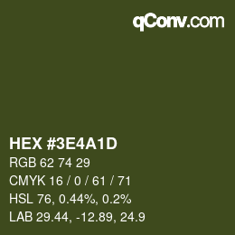 Color code: HEX #3E4A1D | qconv.com