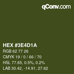 Color code: HEX #3E4D1A | qconv.com