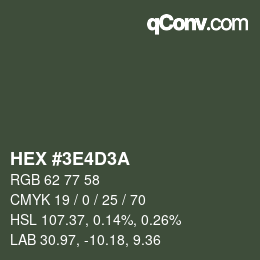 Color code: HEX #3E4D3A | qconv.com