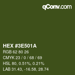 Color code: HEX #3E501A | qconv.com